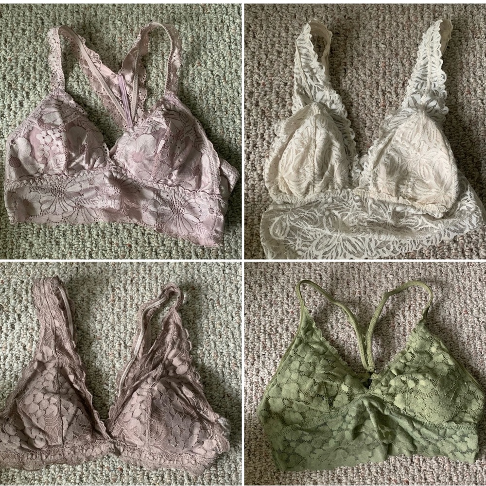 Bundle of 4 Aerie Floral Lace Bralettes White/Pink/Brown/Green Sz Small/Medium